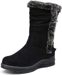 Женские зимние ботинки Vepose с мехом, средней высоты, утепленные, замшевые, пушистые, 960 Black