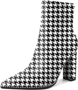 Женские ботильоны Eldof с заостренным носком, отделкой бусинами, массивным каблуком и боковой молнией, 3,5 дюйма