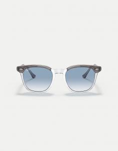 Солнцезащитные очки Ray-Ban Hawkeye квадратной формы с синими линзами в сером цвете на прозрачном фоне