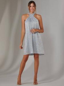 Металлические печати холтер шеи галстук мини-платье Jolie Moi, светло-синий