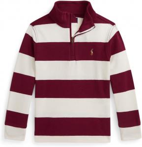Полосатый хлопковый интерлок-пуловер Polo Ralph Lauren Kids, Soft Wine/Antique Cream