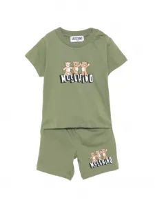 Комплект с шортами и принтом медведя Moschino Kids, зеленый