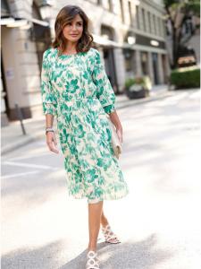 WITT WEIDEN Плиссированное платье с принтом в изумрудных и шампанских тонах