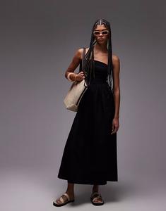 Платье-бандо Topshop макси из поплина черного цвета