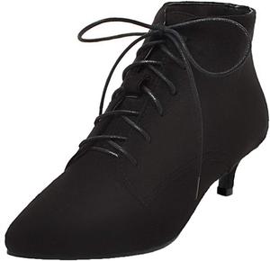 Женские ботильоны Bellirala с каблуком-кошачьей пяткой, шнуровкой, зауженным носком и искусственной замшей, Black