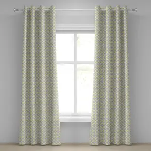 Серо-желтая штора на люверсах ABAKUHAUS с узором квадраты, круги и треугольники в стиле плитки, декоративная двухпанельная штора на окно, 280 см x 260 см, бледно-желтый светло-серый цвет