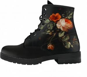 Женские короткие ботинки с принтом на шнуровке, с широким каблуком, боевые ботильоны для девушек и женщин, осенние и зимние, с рисунком роз, черепов, бабочек и мультяшных узоров Maimeili, Peony Orange