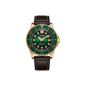 CITIZEN Часы 3 Mechanical Movement Cow Leather Strap Watch Unisex Green Dial, Green Dial