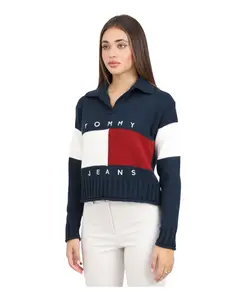 Синий свитер с V-образным вырезом и воротником-стойкой в стиле регби. Tommy Jeans, синий