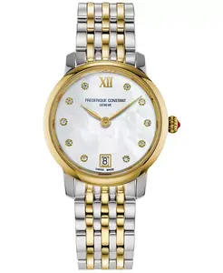Женские часы-браслет Swiss Slimline Diamond (1/20 ct. общ. вес) из двухцветной нержавеющей стали, 30 мм Frederique Constant