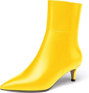 Женские короткие ботильоны WAYDERNS с матовой поверхностью, острым носком, низким каблуком 2 дюйма и застежкой-молнией, Yellow
