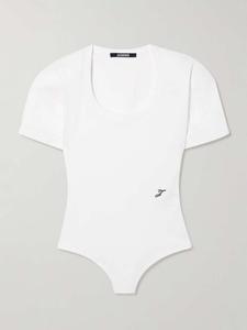 Боди из хлопчатобумажного трикотажа в рубчик с вышивкой овалом Jacquemus, белый