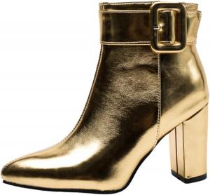 Женские ботильоны DEERBUNNY на высоком каблуке с застежкой-молнией сбоку, ремешком и массивным каблуком, осенние ботильоны, Gold