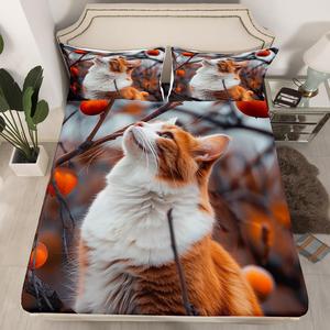 Erosebridal Комплект постельного белья Kawaii Cat с милыми животными и тропическими фруктами для детей, Brown White