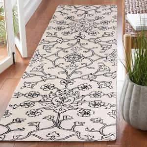 Ковер-дорожка SAFAVIEH, 69 x 244 см, Jardin Collection, Ivory & Black, ручной работы из шерсти и вискозы с цветочным узором, идеально подходит для помещений с высокой проходимостью в гостиной, спальне (JAR730Z)