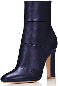 Женские винтажные ботильоны FSJ на толстом высоком каблуке с заостренным носком и боковой молнией, зимние обувь, размеры 4-15 US, Navy Matte