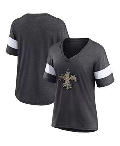 Женская темно-серая и белая футболка New Orleans Saints Distressed Team Tri-Blend с v-образным вырезом Fanatics