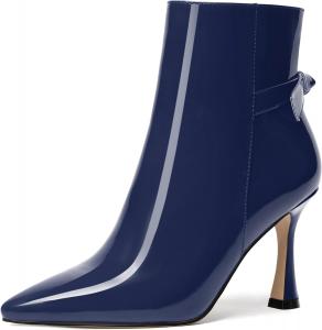 Женские ботильоны FEMSTEP с заостренным носком, повседневные, лакированные, для свиданий, на молнии, на высоком каблуке 3,3 дюйма, Navy Blue