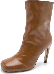 Универсальные женские ботильоны на щиколотку с квадратным носком, высокие туфли-лодочки на шпильке, без застежки, модные короткие ботинки средней длины, деловые и повседневные формальные ботинки для женщин Generic, Brown