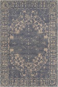 Ковер SAFAVIEH, 61 x 92 см, Restoration Vintage Collection, Blue & Grey, ручная работа, потертая шерсть, идеально для помещений с высокой проходимостью: прихожая, гостиная, спальня (RVT421B)