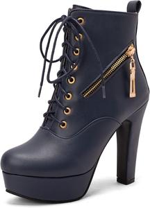 Женские ботильоны с шнуровкой на блочном каблуке, байкерские, с круглым носком Renessmi, Blue 7