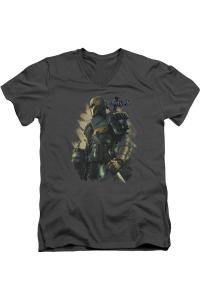 Футболка с коротким рукавом и V-образным вырезом для взрослых Batman Arkham Origins Deathstroke Gildan, цвет charcoal