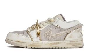 Jordan Air 1 811 Manufacturing, Light Roasted Cloud Cotton Low top Vintage Basketball Shoes Women's Ecru Gray