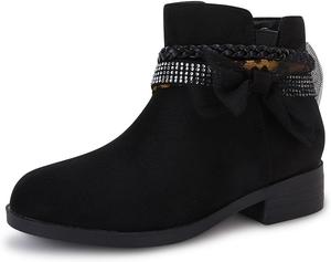 Женские ботильоны FOWT с круглым носком и ремешком на щиколотке, массивный низкий каблук, стразы, плетеный ремешок, осенне-зимние, размеры 4-16 US, Black
