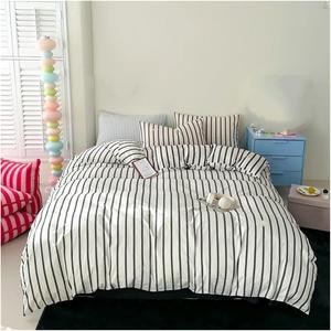 Generic Комплект постельного белья двуспальный черный в полоску