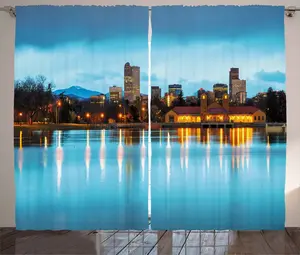 Штора ABAKUHAUS Urban Rustic, Феррил Лейк ин Морнинг, присборенная тесьма для спальни с петлями и крючками, 280 x 245 см, небесно-голубой, желто-оранжевый Abakuhaus