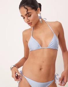 Верх бикини с завязкой на шее, украшенный стразами Mango, небесно-голубого цвета