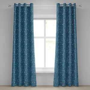 Шторы на люверсах ABAKUHAUS с морским рисунком, парусник, волны, корабли, мультяшный рисунок, декоративные двухпанельные шторы, 280 см x 225 см, цвет: сине-зеленый, нефритовый Abakuhaus