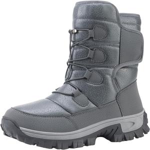 Женские ботинки водонепроницаемые с меховой подкладкой, средней длины, утиного стиля, удобные повседневные рабочие ботильоны на шнуровке, зимняя обувь для женщин 2025 Generic, #A02-Grey