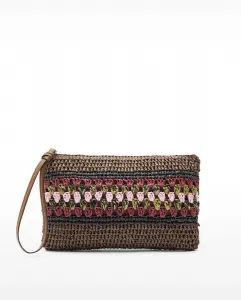 Сумка-клатч в виде конверта с эффектом плетеной рафии, застежкой-молнией и принтами Parfois, темно-коричневый