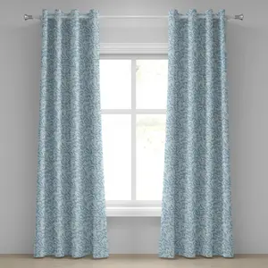 Шторы на люверсах ABAKUHAUS Листья, абстрактный узор с рисунком листвы и винтажной композицией Природа и рост, декоративные двухпанельные шторы, 280 см x 175 см, нежно-голубой и синий