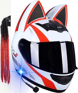 Шлем TBTBZXCV Bluetooth с кошачьими ушками, белый / красный