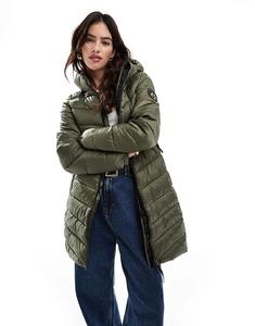 Утепленная куртка Superdry Fuji средней длины с капюшоном в цвете пыльно-оливкового цвета