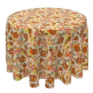 Круглая скатерть, 100 % хлопок, 60 круглых дюймов, летний стиль с цветочным принтом в стиле ретро.