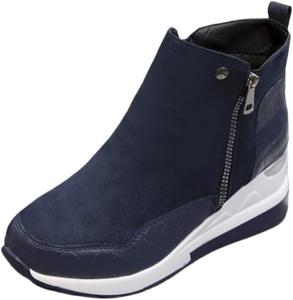 Женская модная повседневная обувь на каблуке с боковой молнией, большого размера, подходит для повседневной носки или сезонов осень/зима SPKFHD, Blue