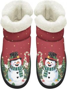 Сапоги KEIAHUAN EIAHUAN для женщин с меховым воротником, зимние теплые противоскользящие ботинки, удобные для улицы, Red Snowman Print