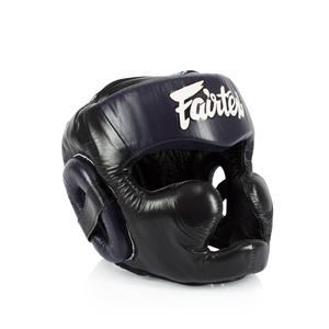 Шлем Fairtex Diagonal Vision Sparring Headguard - Lace-Up Head, черный/синий