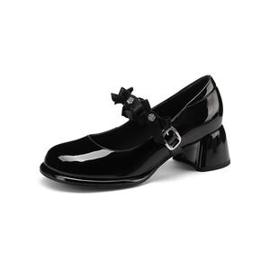 FMM Туфли Мэри Джейн на массивном каблуке, женские, черные