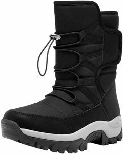 Женские зимние сапоги, водонепроницаемые, легкие, утепленные искусственным мехом, ботильоны средней высоты, классические короткие ботинки на шнуровке Generic, A05-Black