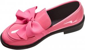 Женские лоферы на среднем клиновидном каблуке, с круглым носком, из искусственной кожи, с низким вырезом, без шнурков, повседневные милые лоферы с бантом Generic, Pink