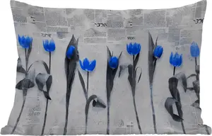 Подушка для улицы - Цветы - Тюльпаны - Синяя - 60 x 40 см - Устойчива к погодным условиям - Подушка для отдыха - Декоративная подушка - Подушка для дома MuchoWow