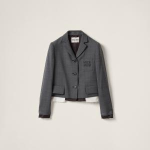 Однобортный жакет в клетку "принц уэльский" MIU MIU, сланцево-серый