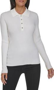 Женский свитер Calvin Klein с длинным рукавом и воротником на пуговицах, Cream