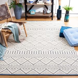 Ковер SAFAVIEH, 92 x 153 см, Natura Collection, Ivory & Blue, ручной работы, марокканский богемный племенной стиль, шерсть, идеально для помещений с высокой проходимостью: прихожая, гостиная, спальня (NAT857A)