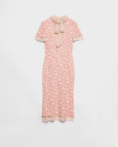 Платье из стрейчевого крепа с принтом Prada, камелия