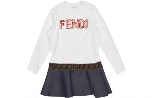 Детское платье с круглым вырезом, средней длины Fendi, белый